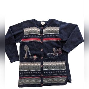 Novelty Pure Wool Grandma Cardigan Knit Sweater